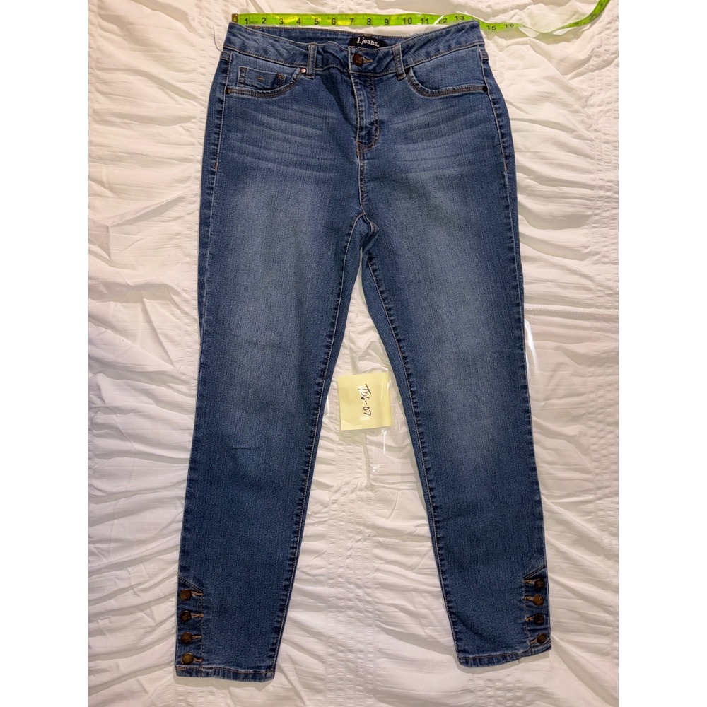 d.jeans Womens Mid Rise Skinny Ankle Jeans Blue Button Detail Hem Size 6 T06-08